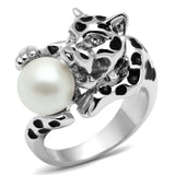 3W297 - Rhodium Brass Ring with Synthetic Pearl in White - Alamode - Flyclothing LLC