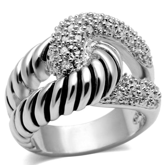 3W298 - Rhodium Brass Ring with AAA Grade CZ in Clear - Alamode - Flyclothing LLC