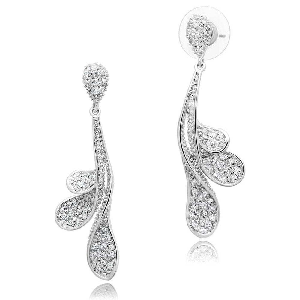 3W299 - Rhodium Brass Earrings with AAA Grade CZ in Clear - Alamode - Flyclothing LLC