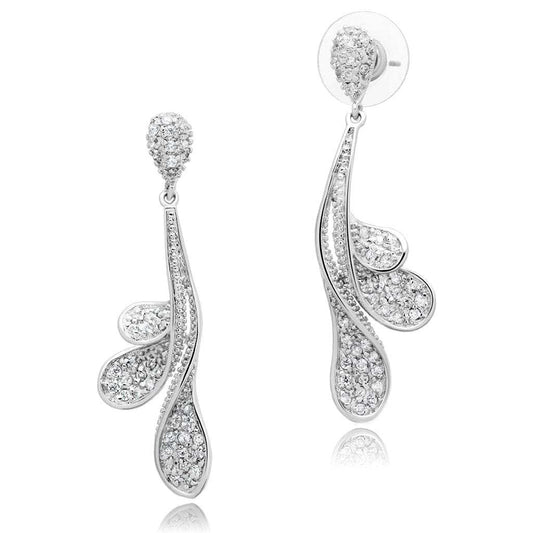 3W299 - Rhodium Brass Earrings with AAA Grade CZ in Clear - Alamode - Flyclothing LLC