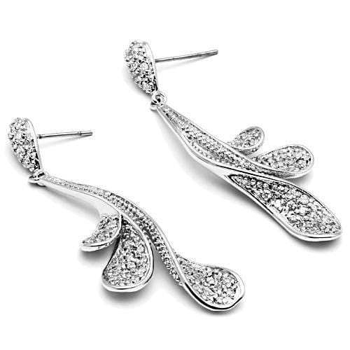 3W299 - Rhodium Brass Earrings with AAA Grade CZ in Clear - Alamode - Flyclothing LLC