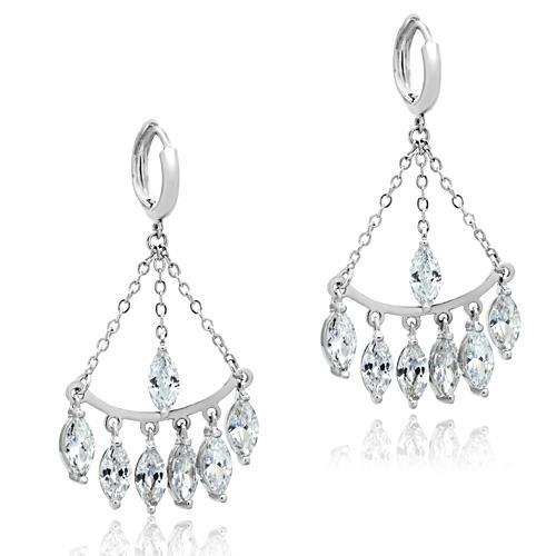 3W301 - Rhodium Brass Earrings with AAA Grade CZ in Clear - Alamode - Flyclothing LLC