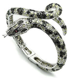 3W303 - Rhodium + Ruthenium Brass Bangle with AAA Grade CZ in Multi Color - Alamode - Flyclothing LLC