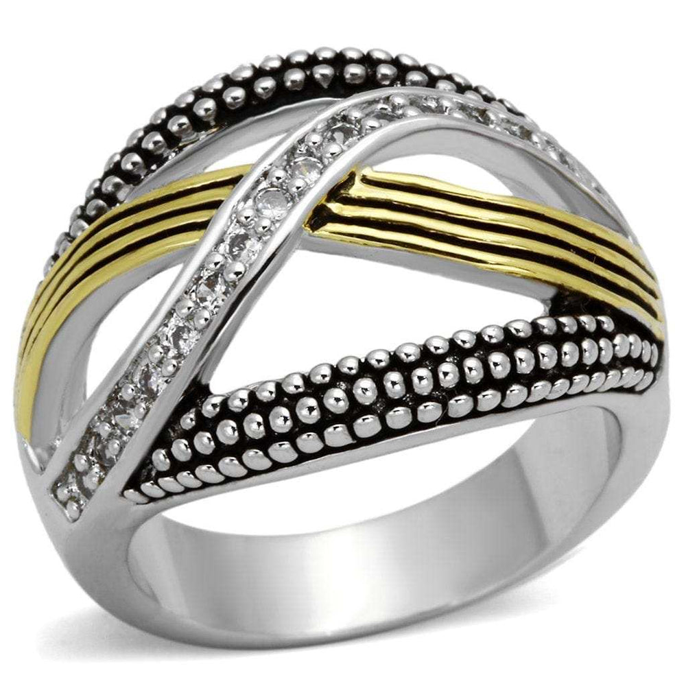 3W305 - Reverse Two-Tone Brass Ring with AAA Grade CZ in Clear - Alamode - Flyclothing LLC