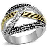 3W305 - Reverse Two-Tone Brass Ring with AAA Grade CZ in Clear - Alamode - Flyclothing LLC