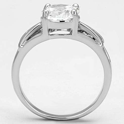 3W308 - Rhodium Brass Ring with AAA Grade CZ in Clear - Alamode - Flyclothing LLC