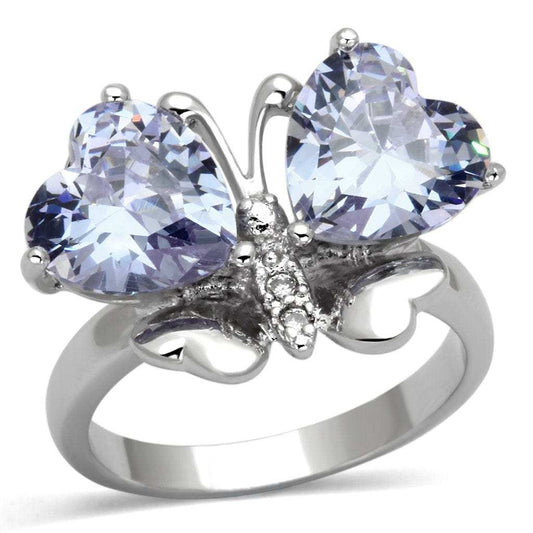 3W309 - Rhodium Brass Ring with AAA Grade CZ in Light Amethyst - Alamode - Flyclothing LLC