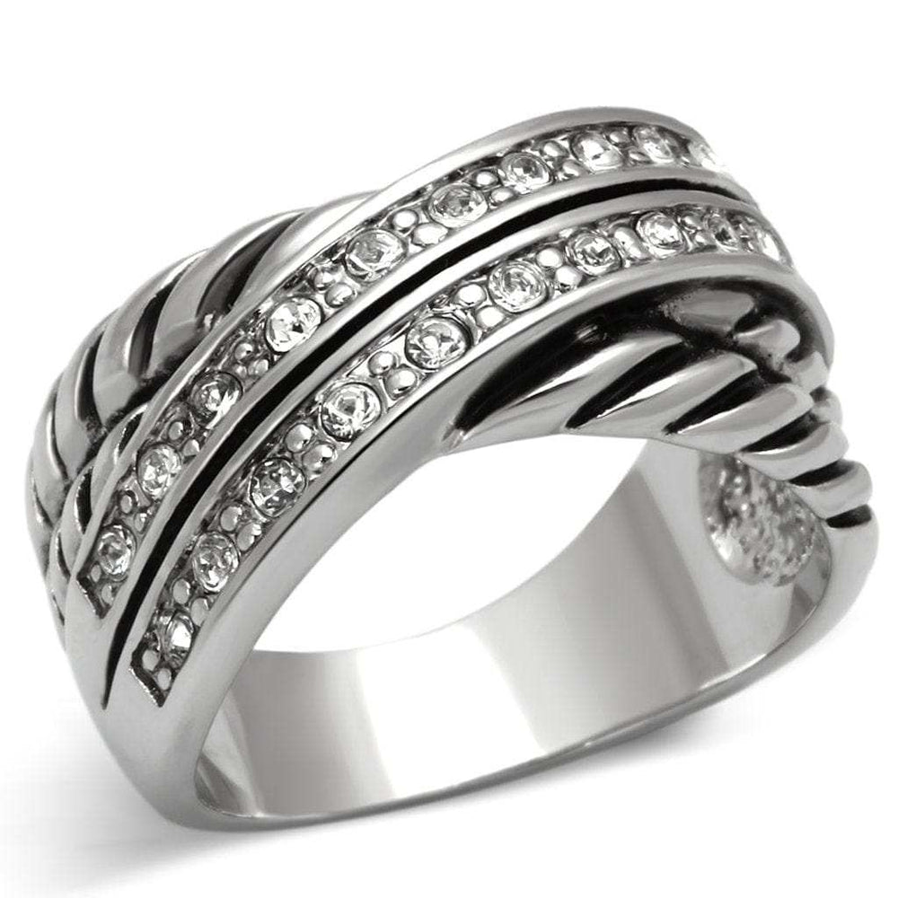 3W311 - Rhodium Brass Ring with Top Grade Crystal in Clear - Alamode - Flyclothing LLC