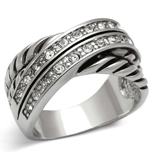 3W311 - Rhodium Brass Ring with Top Grade Crystal in Clear - Alamode - Flyclothing LLC