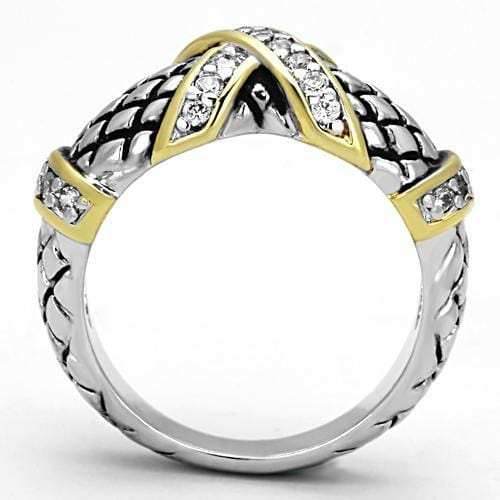 3W314 - Reverse Two-Tone Brass Ring with AAA Grade CZ in Clear - Alamode - Flyclothing LLC