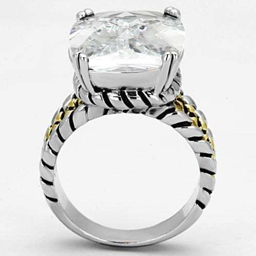 3w316 - Reverse Two-Tone Brass Ring with AAA Grade CZ in Clear - Alamode - Flyclothing LLC