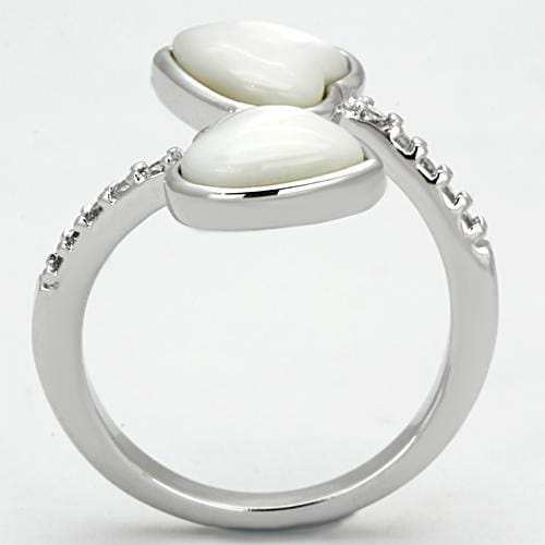 3w317 - Rhodium Brass Ring with Precious Stone Conch in White - Alamode - Flyclothing LLC