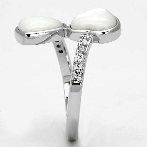 3w317 - Rhodium Brass Ring with Precious Stone Conch in White - Alamode - Flyclothing LLC