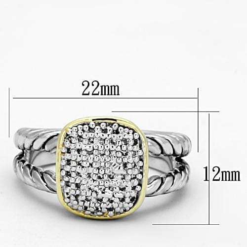 3W322 - Reverse Two-Tone Brass Ring with AAA Grade CZ in Clear - Alamode - Flyclothing LLC