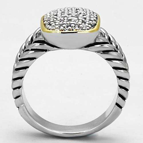 3W322 - Reverse Two-Tone Brass Ring with AAA Grade CZ in Clear - Alamode - Flyclothing LLC