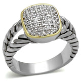 3W322 - Reverse Two-Tone Brass Ring with AAA Grade CZ in Clear - Alamode - Flyclothing LLC
