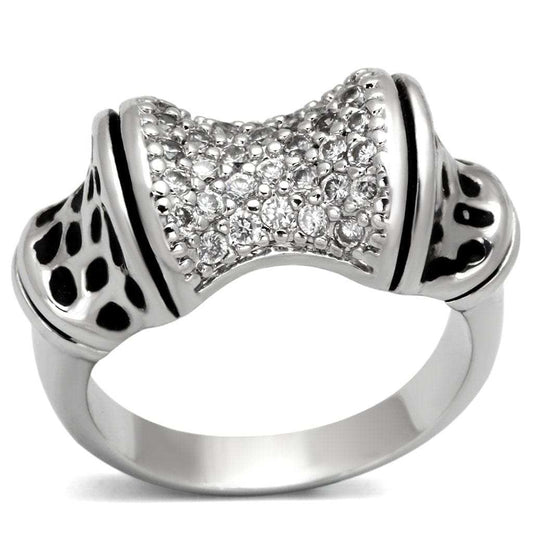 3W324 - Rhodium Brass Ring with AAA Grade CZ in Clear - Alamode - Flyclothing LLC