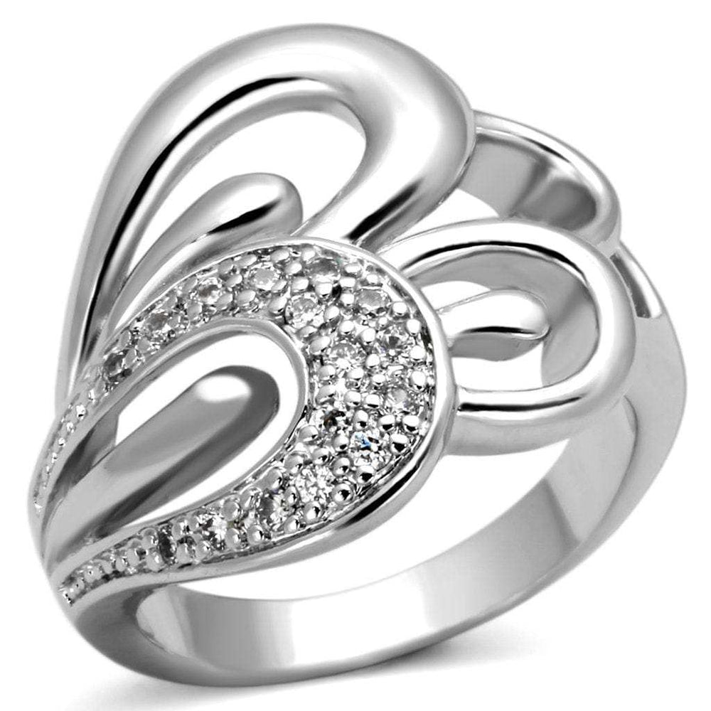 3W325 - Rhodium Brass Ring with AAA Grade CZ in Clear - Alamode - Flyclothing LLC