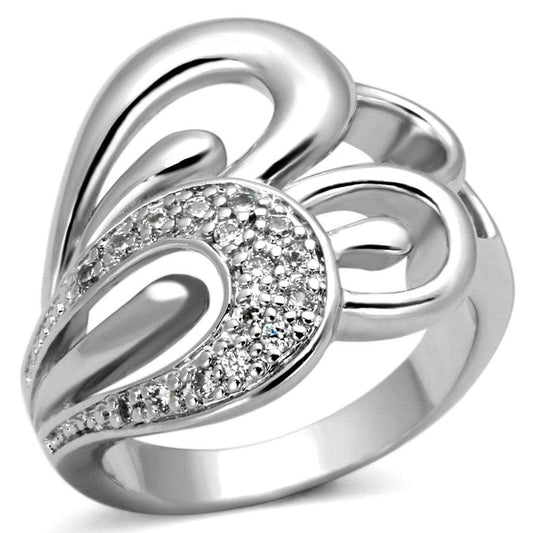 3W325 - Rhodium Brass Ring with AAA Grade CZ in Clear - Alamode - Flyclothing LLC
