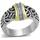 3W327 - Reverse Two-Tone Brass Ring with Top Grade Crystal in Clear - Alamode - Flyclothing LLC