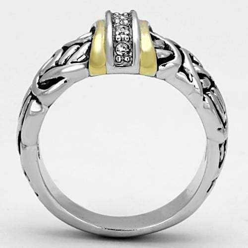 3W327 - Reverse Two-Tone Brass Ring with Top Grade Crystal in Clear - Alamode - Flyclothing LLC