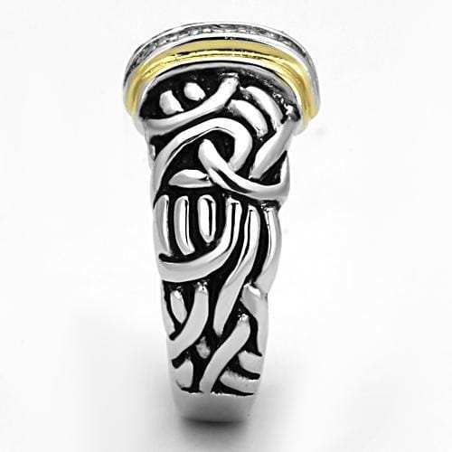 3W327 - Reverse Two-Tone Brass Ring with Top Grade Crystal in Clear - Alamode - Flyclothing LLC