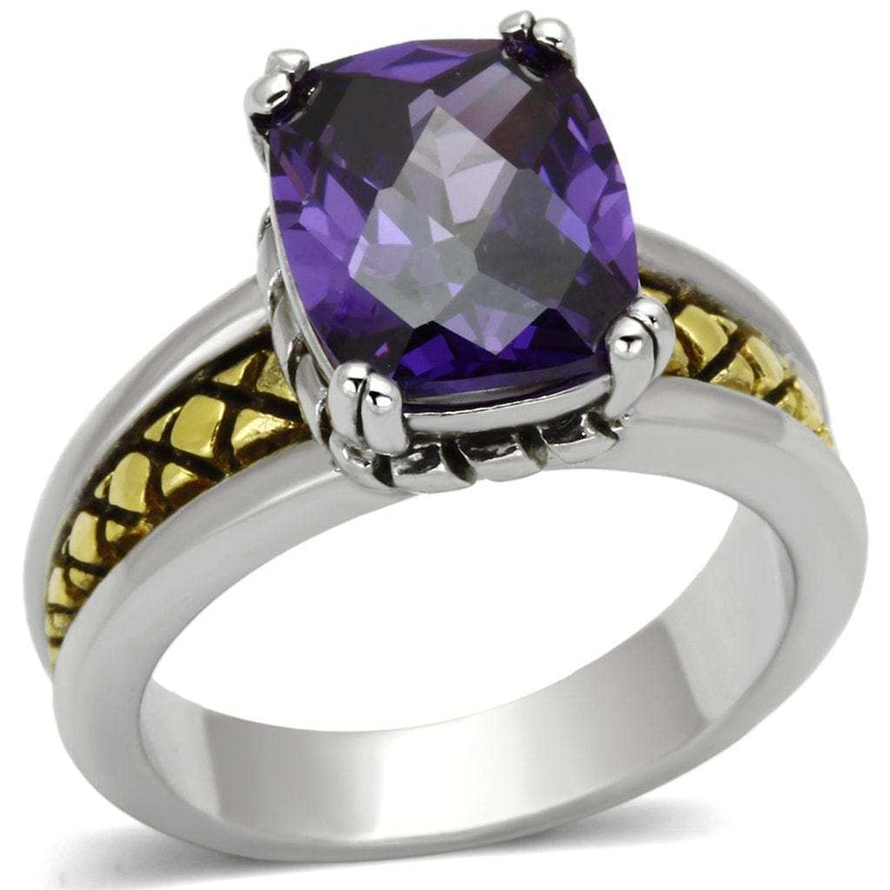3W331 - Reverse Two-Tone Brass Ring with AAA Grade CZ in Amethyst - Alamode - Flyclothing LLC