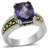 3W331 - Reverse Two-Tone Brass Ring with AAA Grade CZ in Amethyst - Alamode - Flyclothing LLC