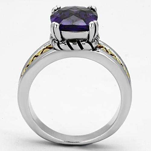 3W331 - Reverse Two-Tone Brass Ring with AAA Grade CZ in Amethyst - Alamode - Flyclothing LLC