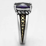 3W331 - Reverse Two-Tone Brass Ring with AAA Grade CZ in Amethyst - Alamode - Flyclothing LLC