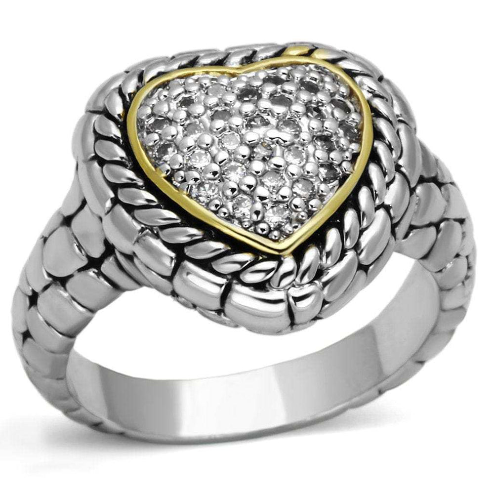 3W333 - Reverse Two-Tone Brass Ring with AAA Grade CZ in Clear - Alamode - Flyclothing LLC