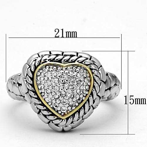 3W333 - Reverse Two-Tone Brass Ring with AAA Grade CZ in Clear - Alamode - Flyclothing LLC