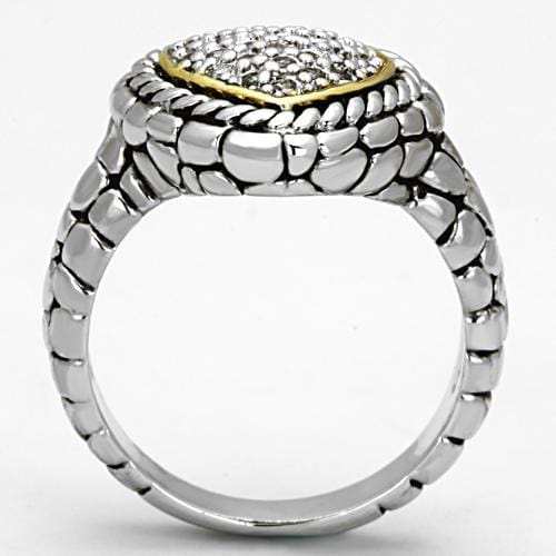 3W333 - Reverse Two-Tone Brass Ring with AAA Grade CZ in Clear - Alamode - Flyclothing LLC