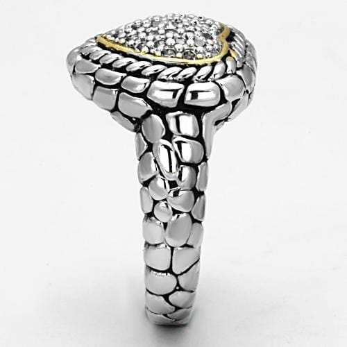 3W333 - Reverse Two-Tone Brass Ring with AAA Grade CZ in Clear - Alamode - Flyclothing LLC