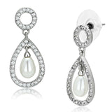 3W341 - Rhodium Brass Earrings with Synthetic Pearl in White - Alamode - Flyclothing LLC
