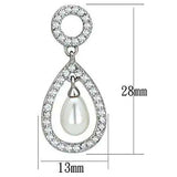 3W341 - Rhodium Brass Earrings with Synthetic Pearl in White - Alamode - Flyclothing LLC