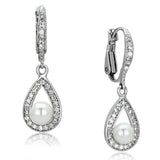 3W344 - Rhodium Brass Earrings with Synthetic Pearl in White - Alamode - Flyclothing LLC