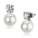 3W348 - Rhodium Brass Earrings with Synthetic Pearl in White - Alamode - Flyclothing LLC