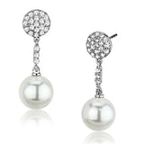 3W350 - Rhodium Brass Earrings with Synthetic Pearl in White - Alamode - Flyclothing LLC