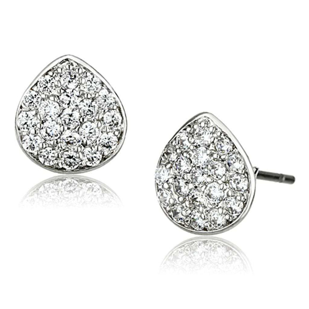 3W352 - Rhodium Brass Earrings with AAA Grade CZ in Clear - Alamode - Flyclothing LLC