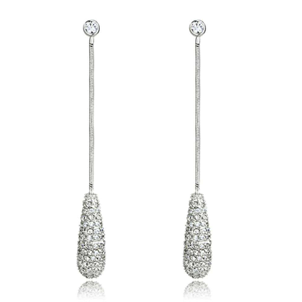 3W355 - Rhodium Brass Earrings with AAA Grade CZ in Clear - Alamode - Flyclothing LLC