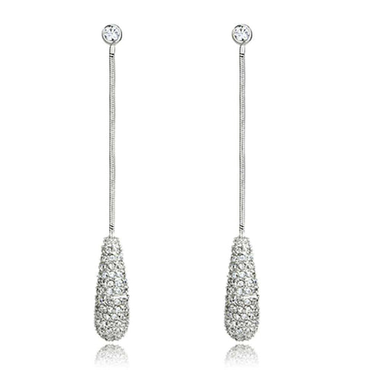3W355 - Rhodium Brass Earrings with AAA Grade CZ in Clear - Alamode - Flyclothing LLC
