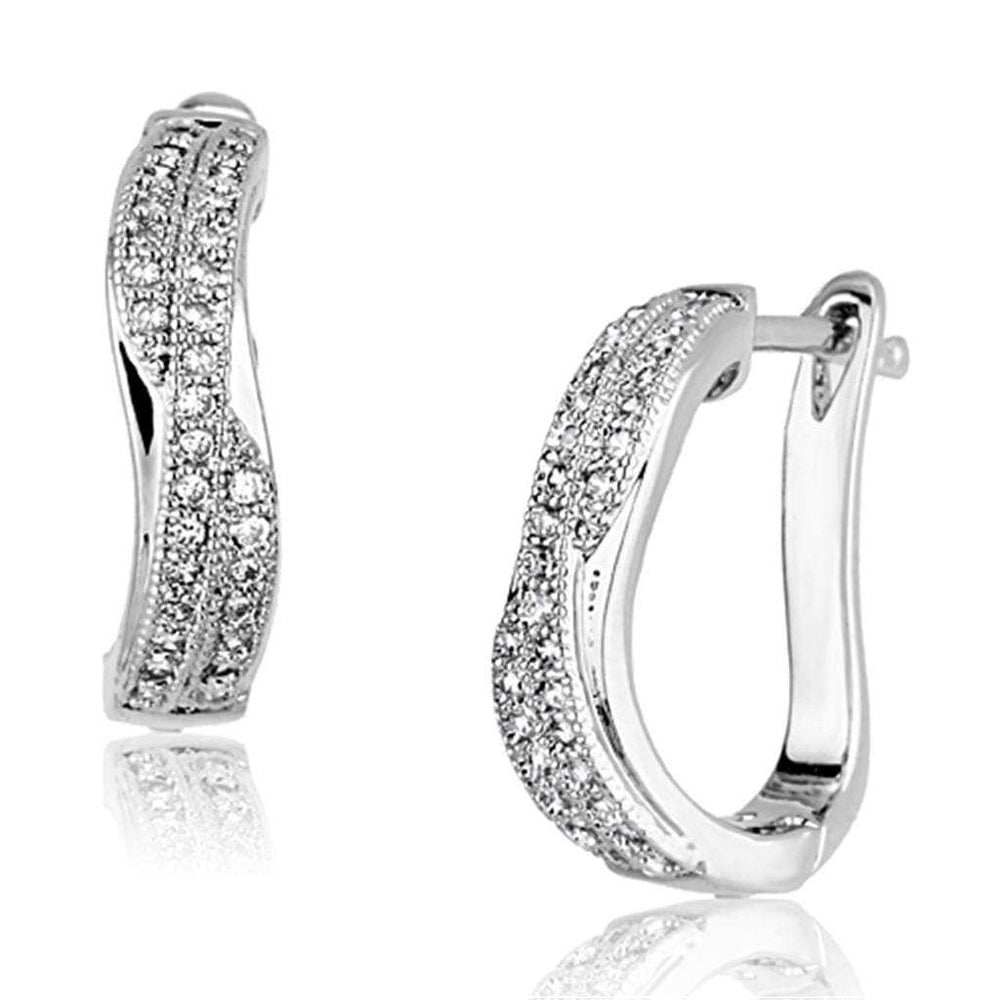 3W358 - Rhodium Brass Earrings with AAA Grade CZ in Clear - Alamode - Flyclothing LLC