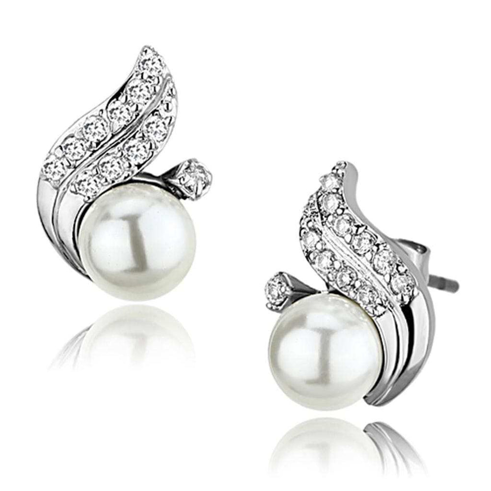 3W365 - Rhodium Brass Earrings with Synthetic Pearl in White - Alamode - Flyclothing LLC