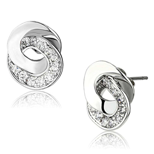 3W376 - Rhodium Brass Earrings with AAA Grade CZ in Clear - Alamode - Flyclothing LLC