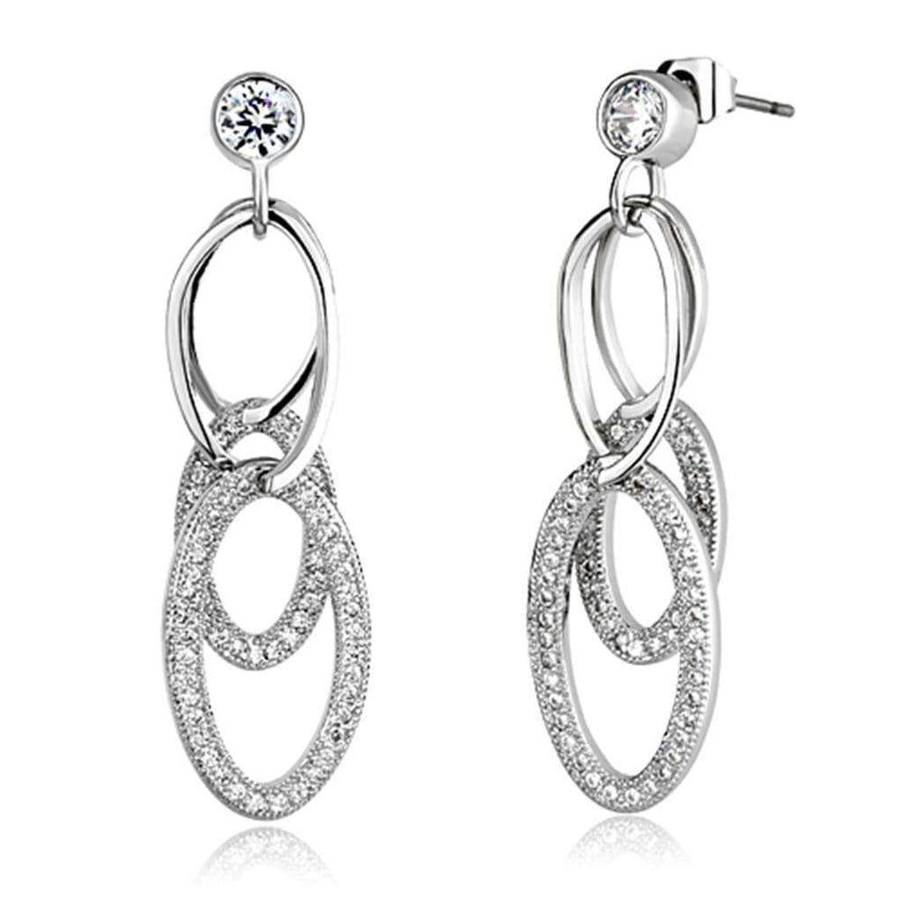 3W379 - Rhodium Brass Earrings with AAA Grade CZ in Clear - Alamode - Flyclothing LLC