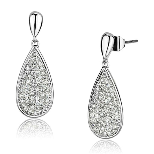 3W380 - Rhodium Brass Earrings with AAA Grade CZ in Clear - Alamode - Flyclothing LLC