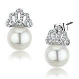 3W383 - Rhodium Brass Earrings with Synthetic Pearl in White - Alamode - Flyclothing LLC
