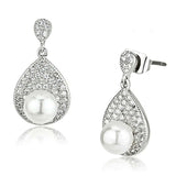 3W384 - Rhodium Brass Earrings with Synthetic Pearl in White - Alamode - Flyclothing LLC