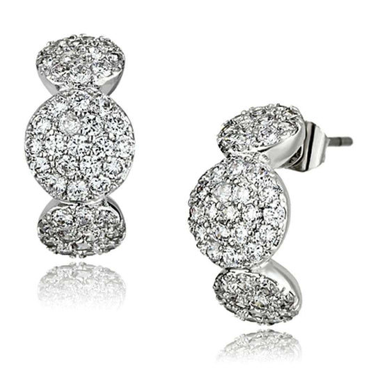 3W390 - Rhodium Brass Earrings with AAA Grade CZ in Clear - Alamode - Flyclothing LLC